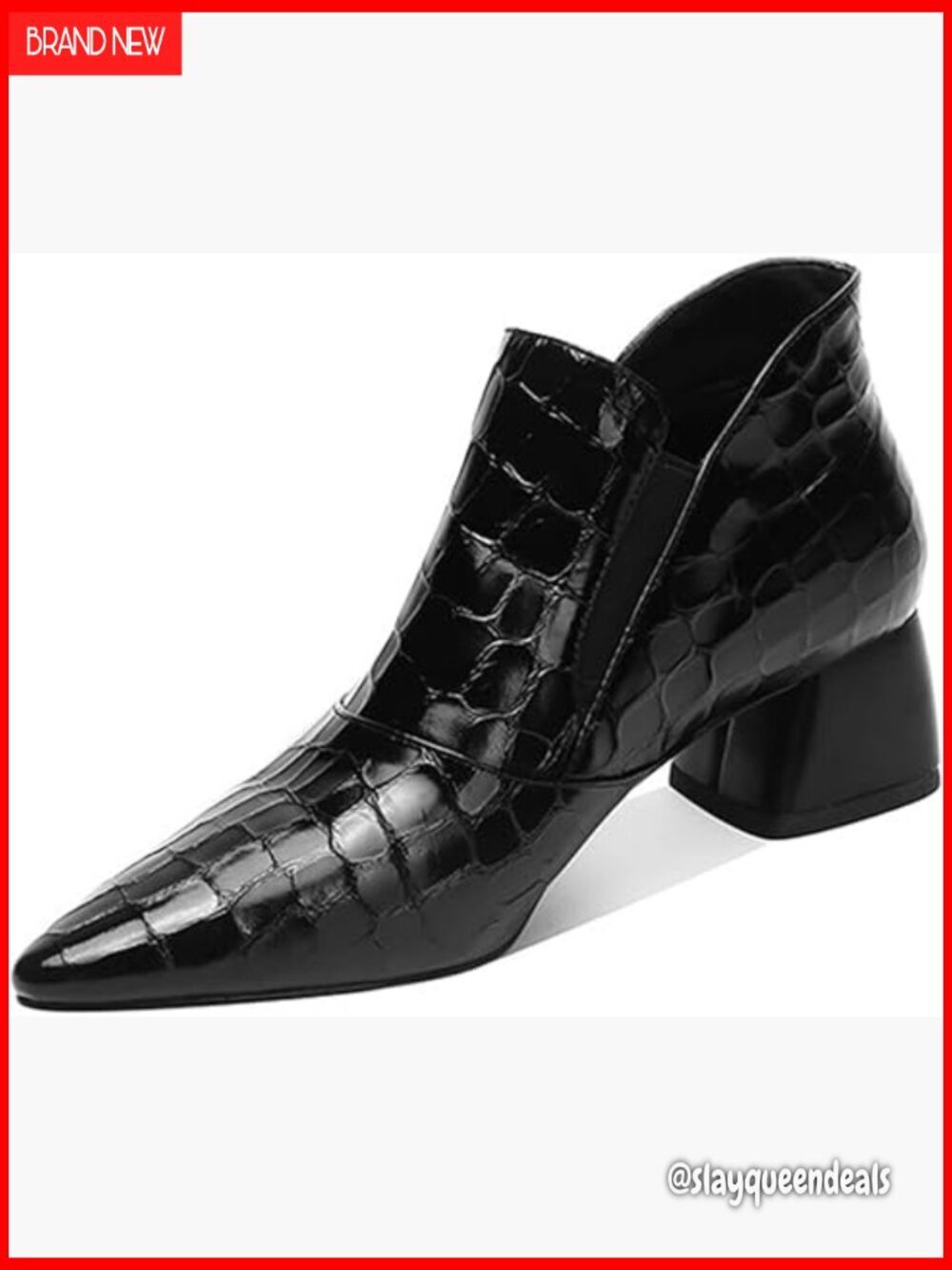Pointed Toe Ankle Boots Chunky Low Heel Pull On Elastic Booties Size 4-16